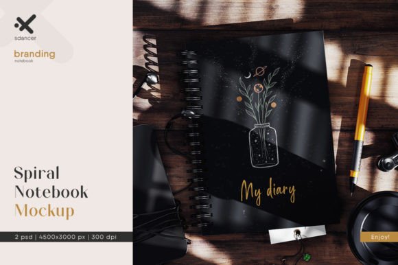 Download Spiral Notebook on Wooden Surface Mockup - Wooden surface Collection